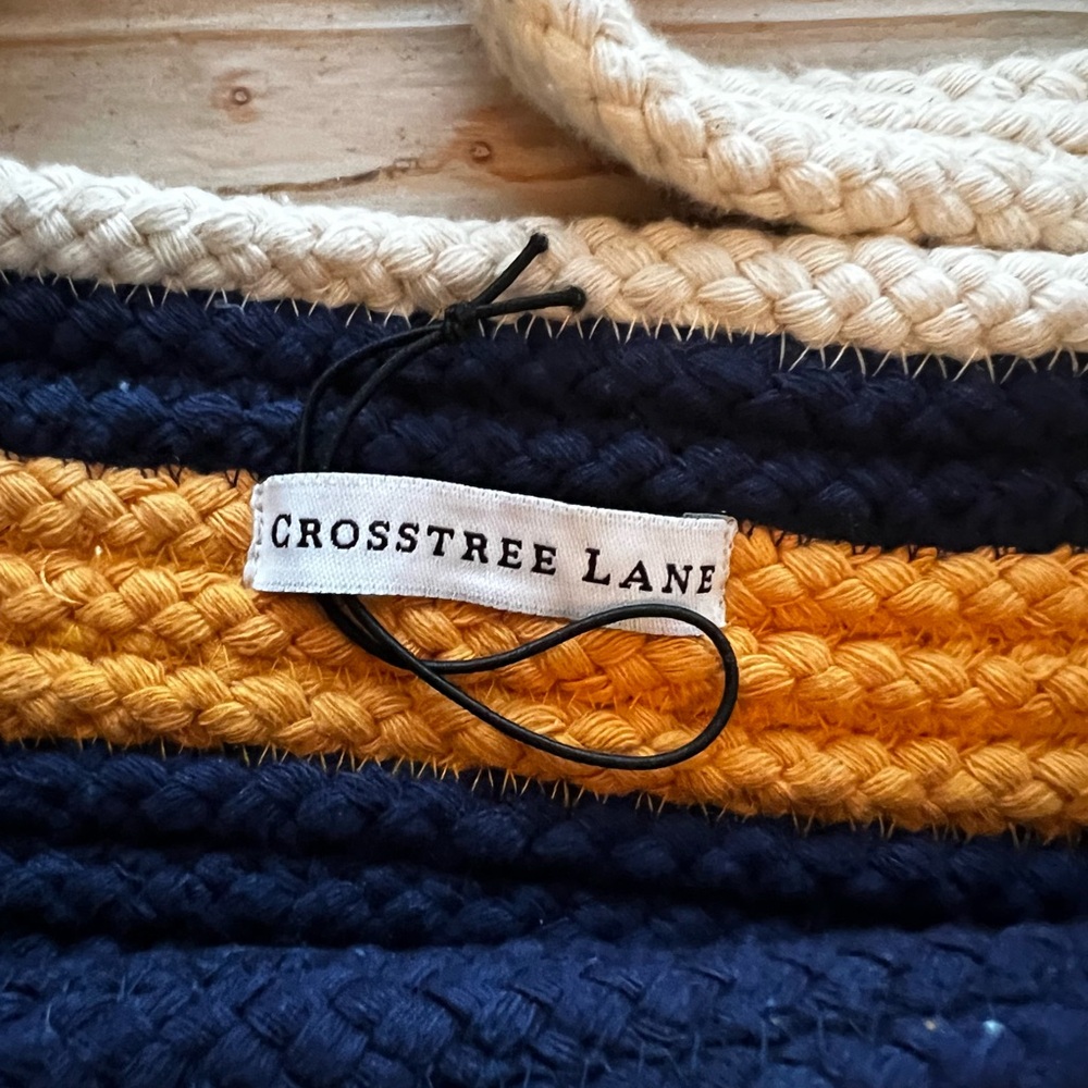 Crosstree Lane 100% Cotton Striped Braided Tote | New | Mustard Navy Cream - Picture 3 of 4